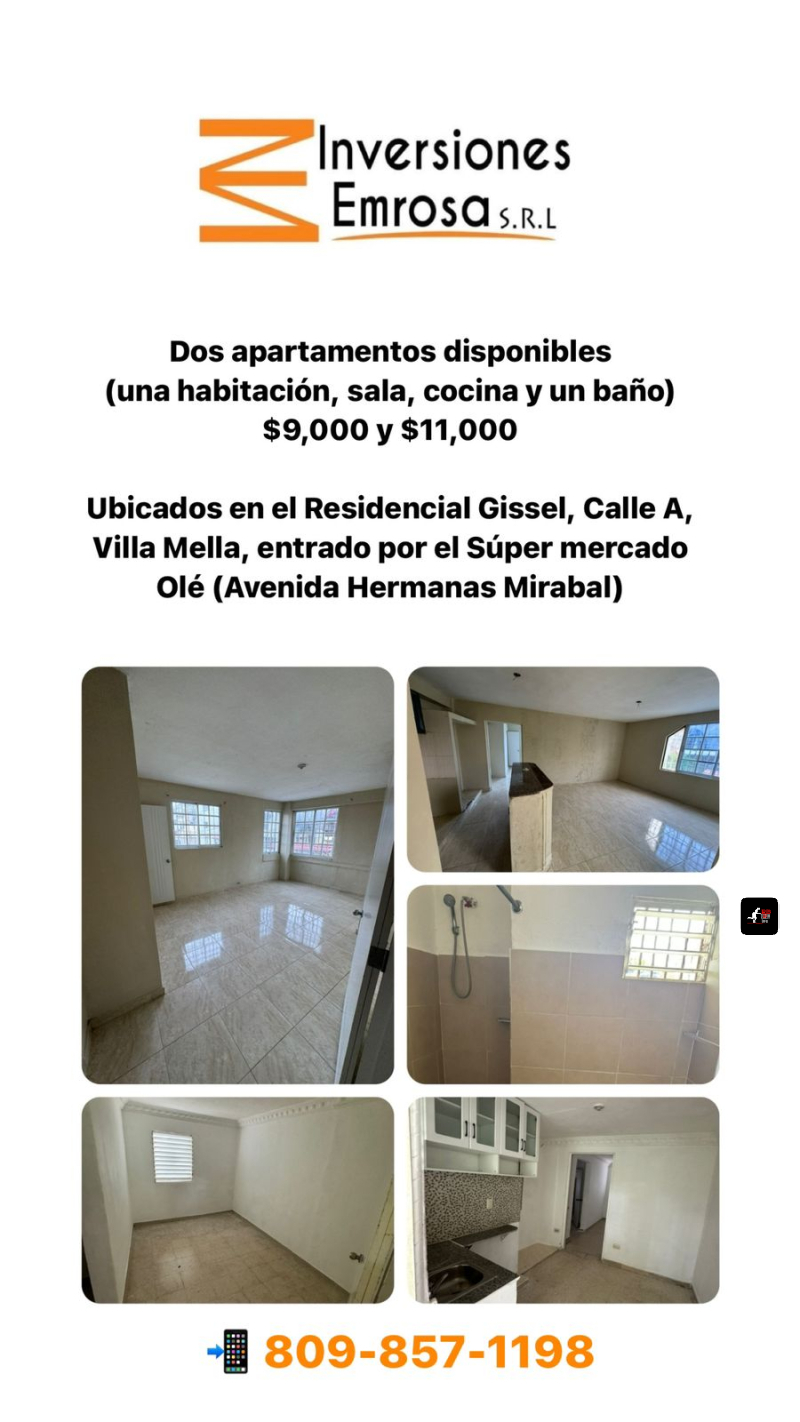 SE ALQUILA APARTAMENTO RESIDENCIAL GISSEL VILLA MELLA